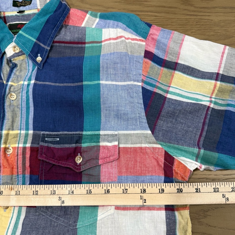 Abercrombie Fitch Vintage Madras Plaid Short Sleeve Button Down Shirt M‎ Cotton - Picture 8 of 10